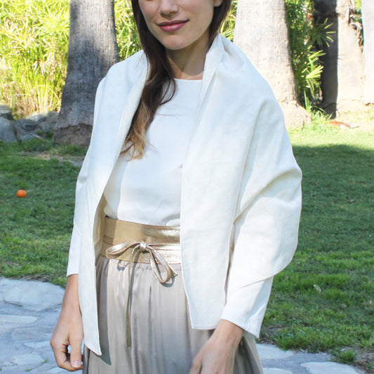 Chal Estola Jacquard Blanco Roto Reversible – Exclusividad y Elegancia (50x150cm) · Blanco Roto