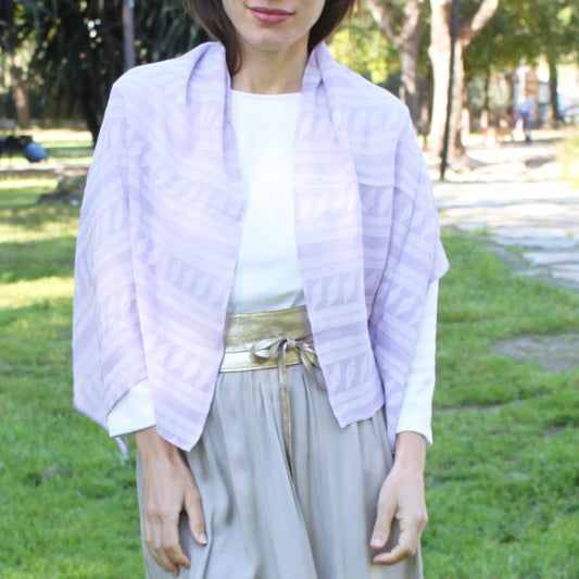 Chal Estola Bordado Viscosa y Algodón – Hecho a Mano en Sevilla · Lavanda y Blanco Roto (50x150cm)