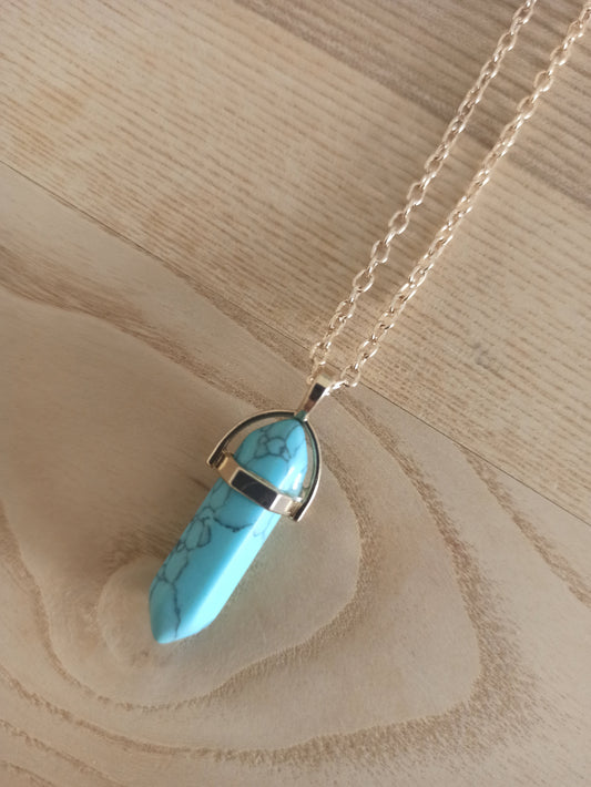 Péndulo Hexagonal de Piedra Semipreciosa Natural con Collar Corto Dorado · Turquesa (últimas unidades!)