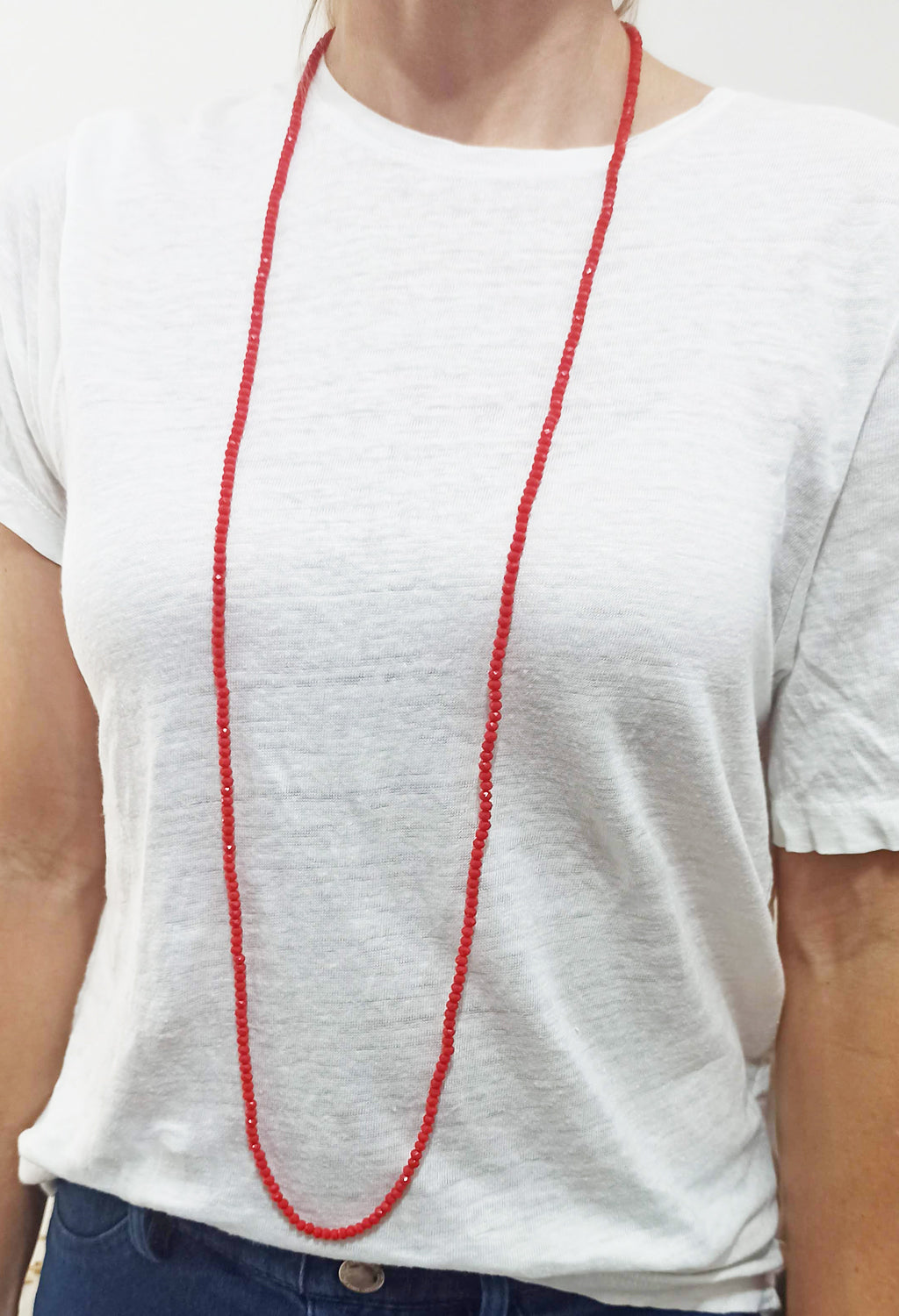 3 en 1: Collar Largo de Cuentas Colores | Collar Corto Doble | Pulsera · Rojo