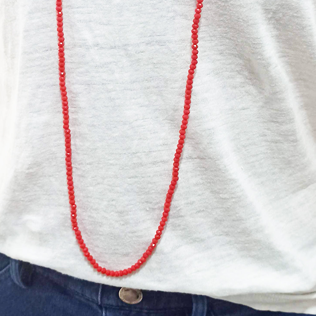 3 en 1: Collar Largo de Cuentas Colores | Collar Corto Doble | Pulsera · Rojo