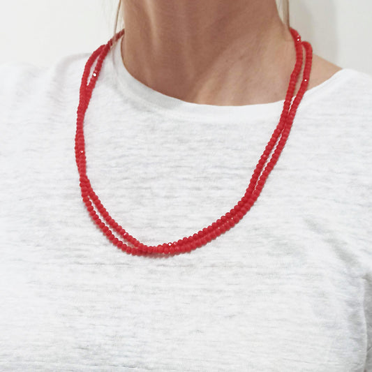 3 en 1: Collar Largo | Corto Doble | Pulsera · Rojo