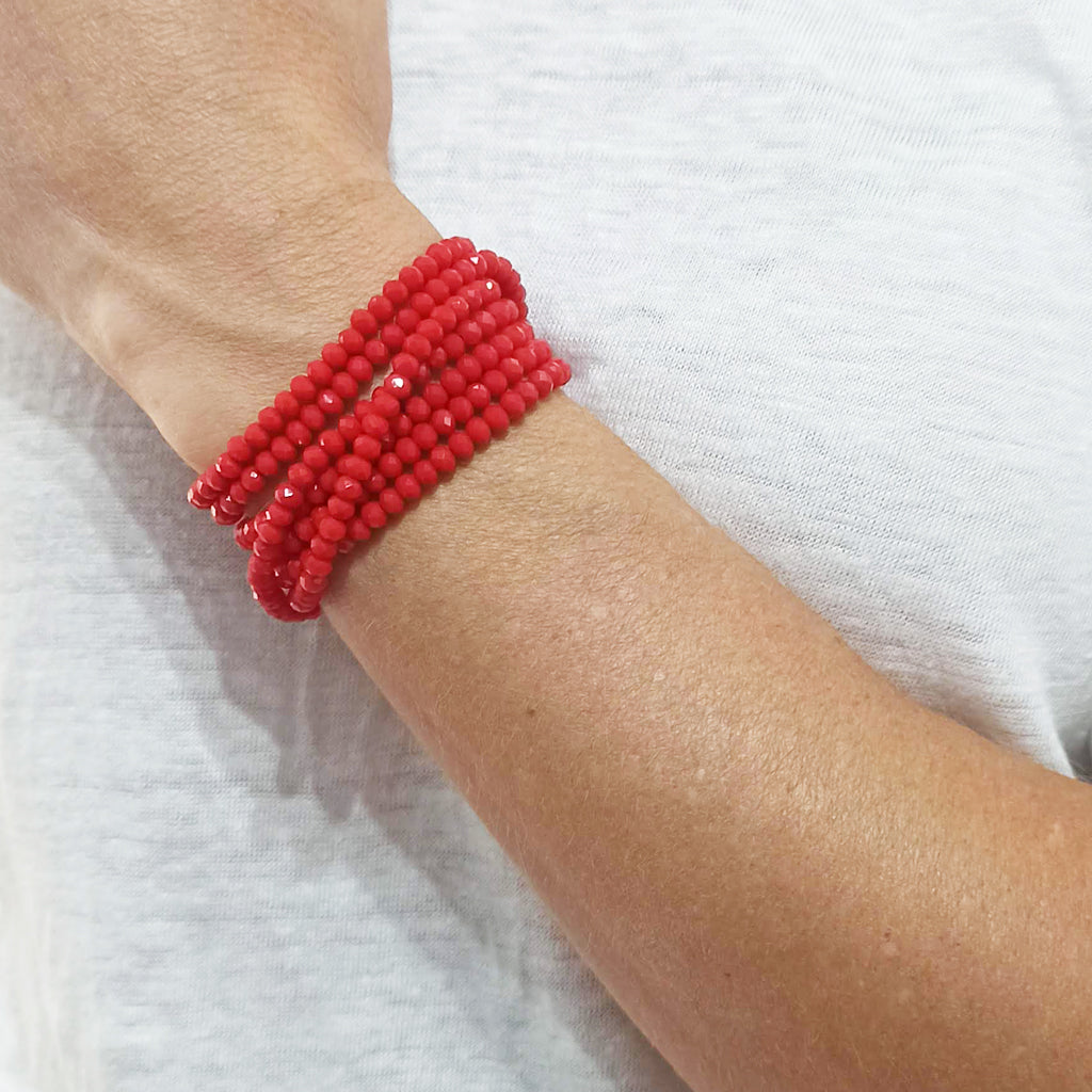 3 en 1: Collar Largo de Cuentas Colores | Collar Corto Doble | Pulsera · Rojo