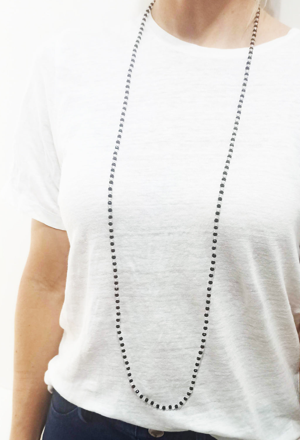 3 en 1: Collar Largo | Corto Doble | Pulsera · Negro Blanco