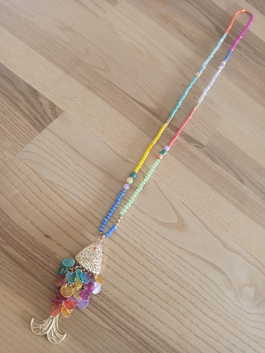 Collar largo de Cristal con Colgante de Pez dorado – Edición exclusiva Multicolor