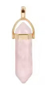 Péndulo Hexagonal de Piedra Semipreciosa Natural con Collar Corto Dorado · Cuarzo Rosa (últimas unidades!)