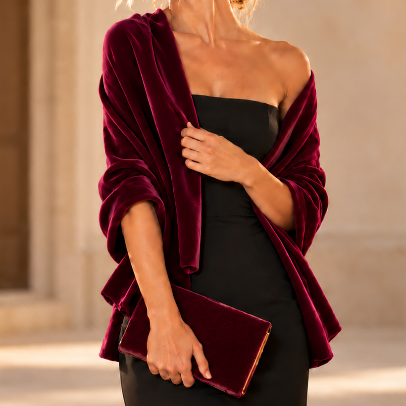 Estola de Terciopelo Mujer – Elegante y Hecha a Mano en Sevilla · Borgoña (50x150cm)