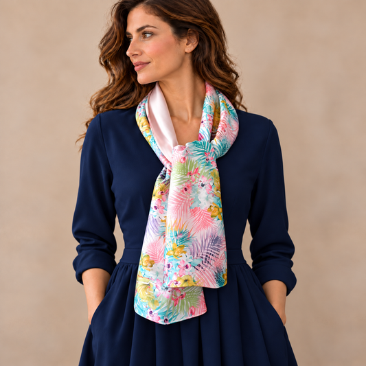 Étole châle en satin à motif floral – Élégance artisanale fabriquée à Séville · Orchidée (50x150cm)
