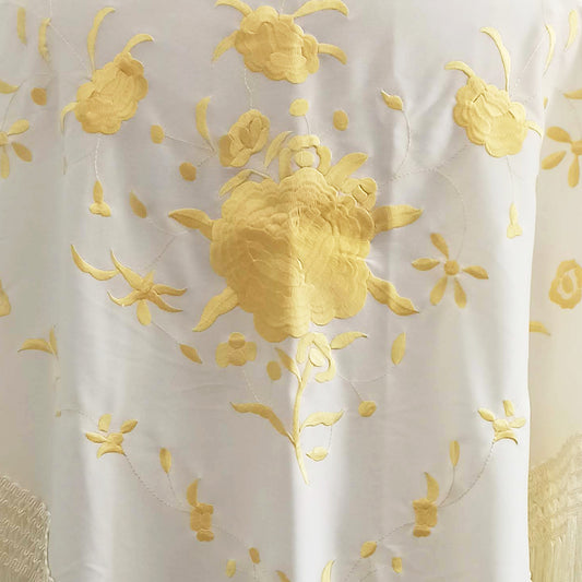 Großer bestickter Flamenco-Schal · Elfenbein und Gold (160 x 85 cm) Letztes Exemplar!