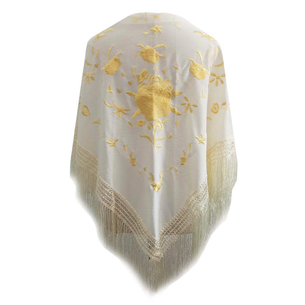 Mantón Flamenco Grande · Marfil Bordado dorado (175 x 85cm) última unidad!