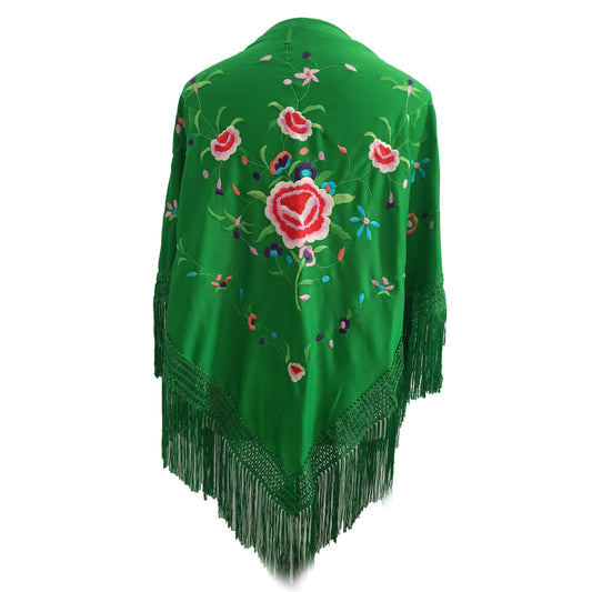 Mantón Flamenco Grande Bordado · Verde Multicolor (175 x 85cm) últimas unidades!