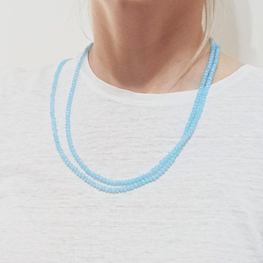 3 en 1: Collar Largo | Corto Doble | Pulsera · Azul Claro