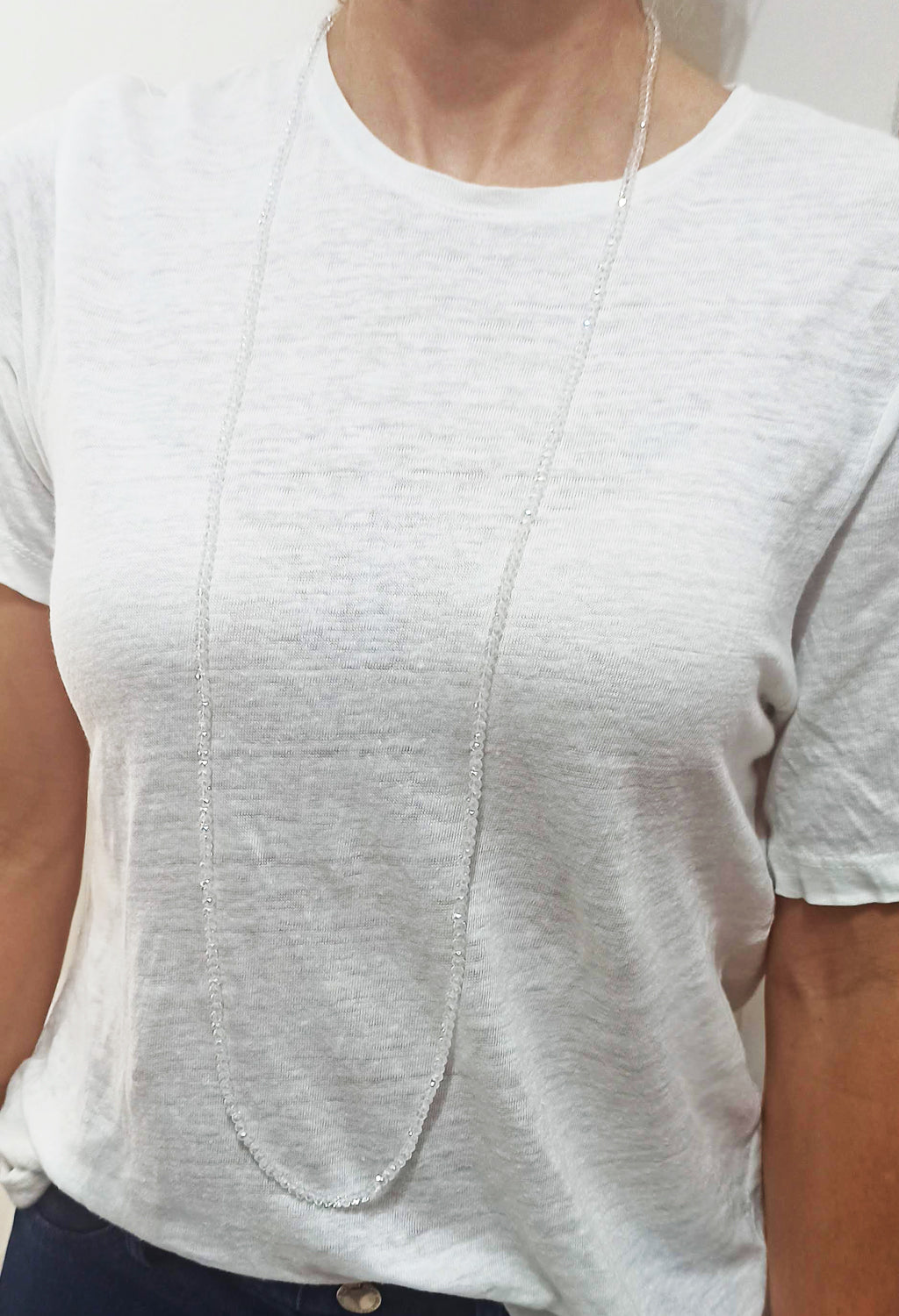 3 en 1: Collar Largo | Corto Doble | Pulsera · Blanco