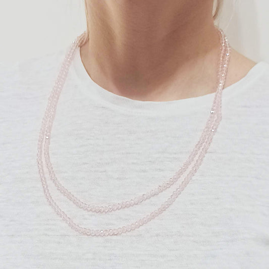 3 en 1: Collar Largo | Corto Doble | Pulsera · Rosa Claro