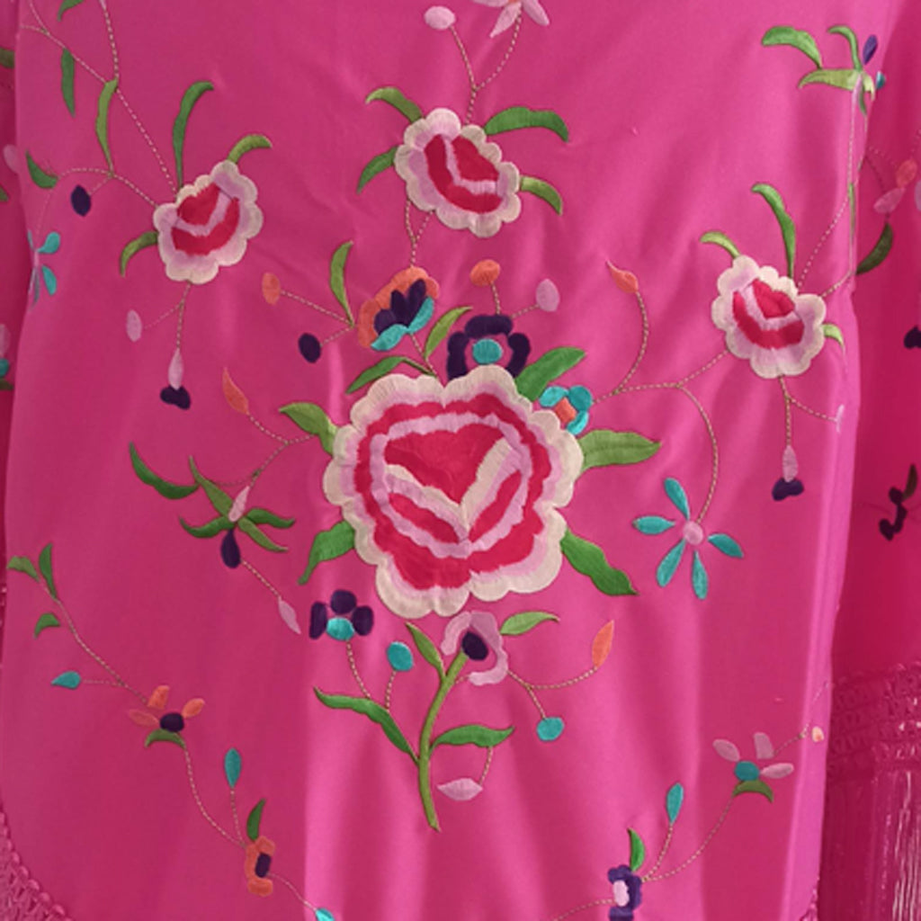 Mantón Flamenco Grande Bordado · Fucsia Multicolor (160 x 85cm)