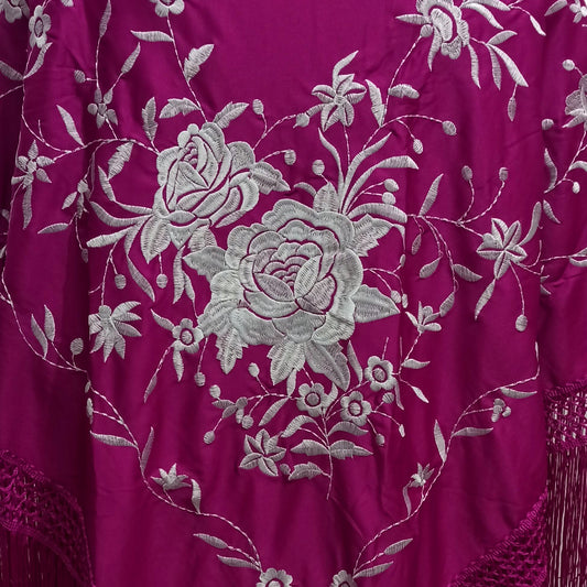 Mantón Flamenco Grande Bordado · Buganvilla Blanco (160 x 85cm)