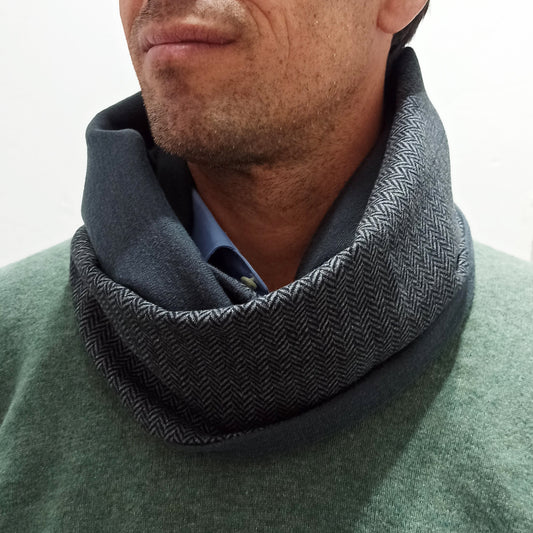 Bufanda Infinita Cuello Hombre · Espiga, Revés Gris