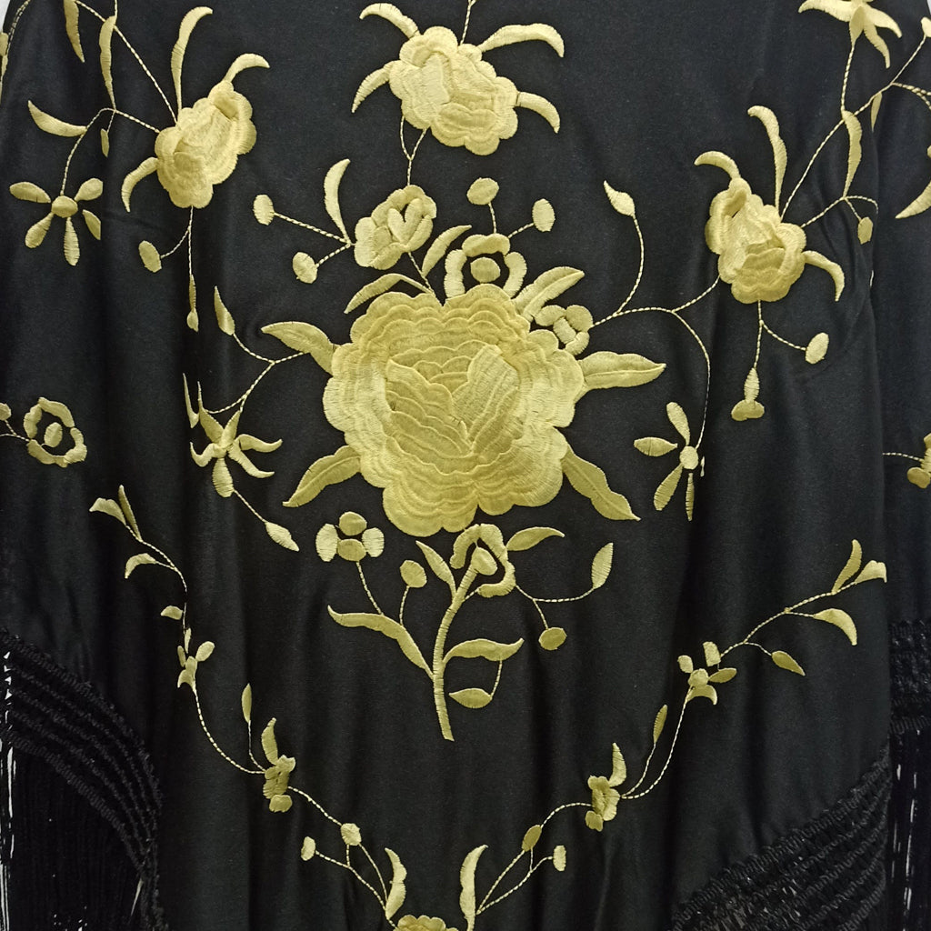 Mantón Flamenco Grande Bordado · Negro Dorado (175 x 85cm)