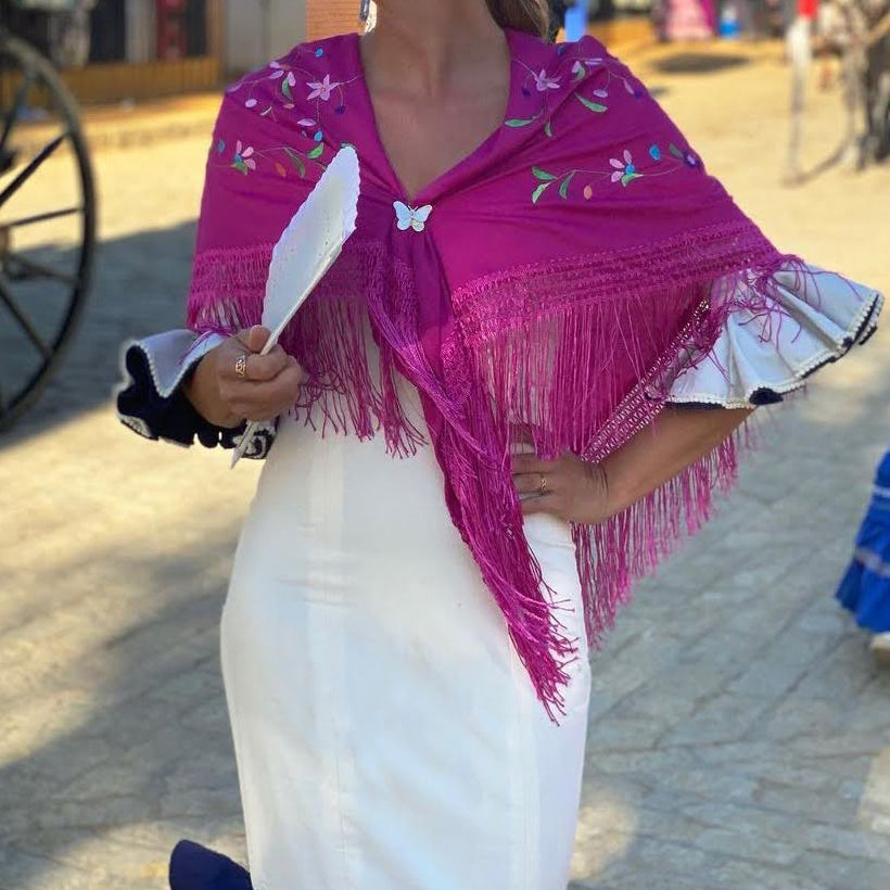 Mantón Flamenco Grande Bordado · Buganvilla Multicolor (175 x 85cm)