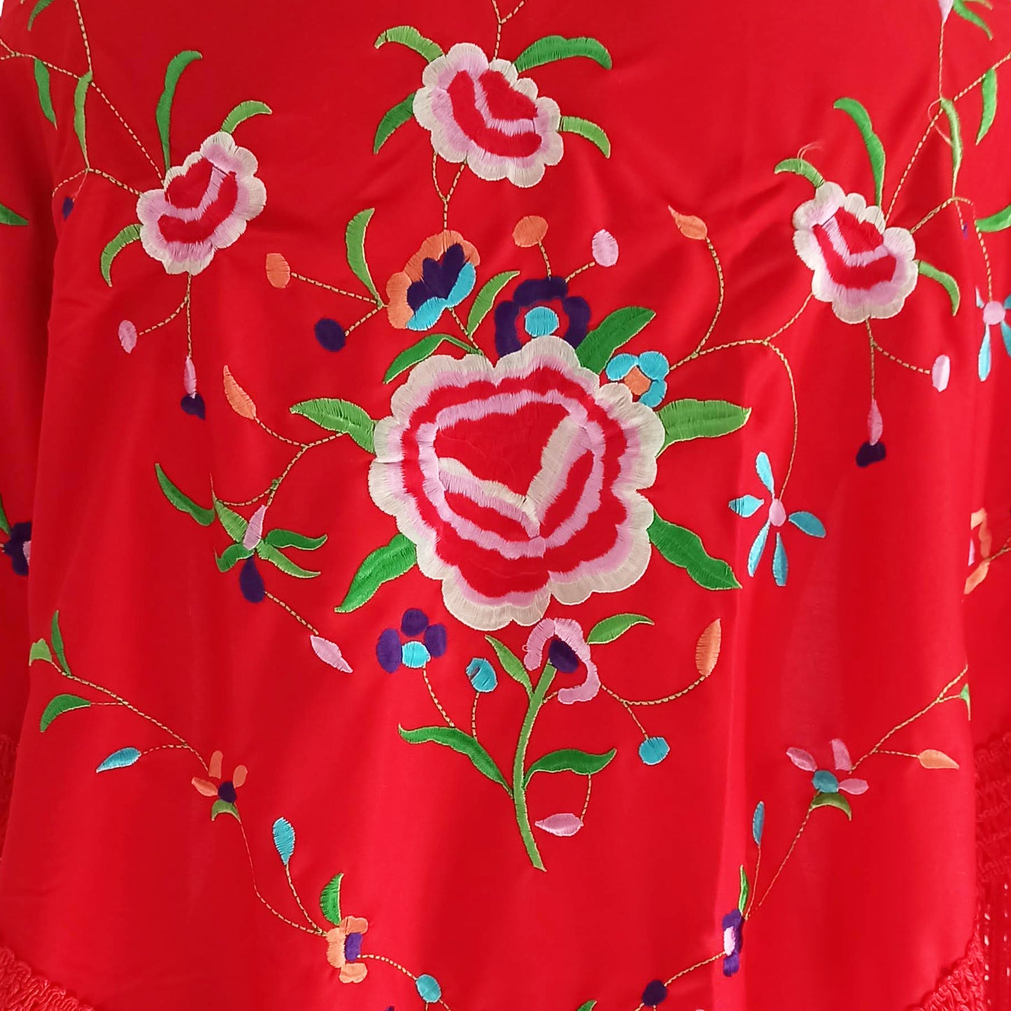 Mantón Flamenco Grande Bordado · Rojo Gran Flor (160 x 85cm)