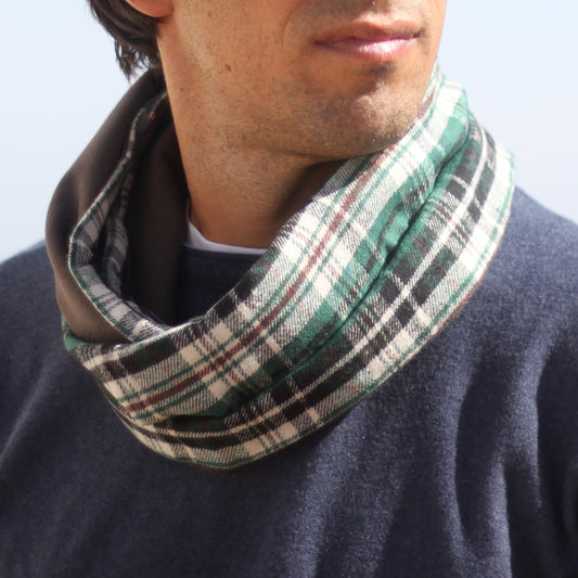 Bufanda Cuello Hombre · Cuadrados Verde, Revés Marrón (última unidad!)