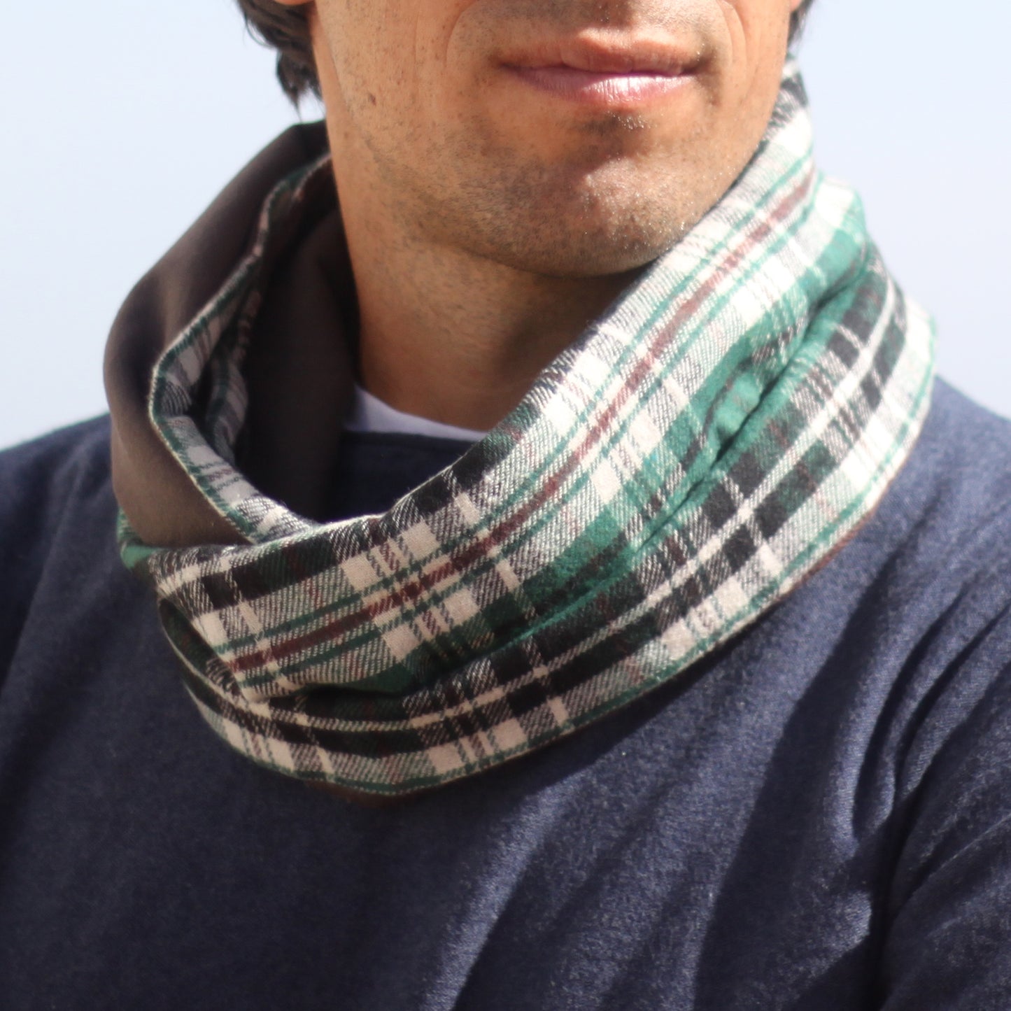 Bufanda Cuello Hombre · Cuadrados Verde, Revés Marrón (última unidad!)