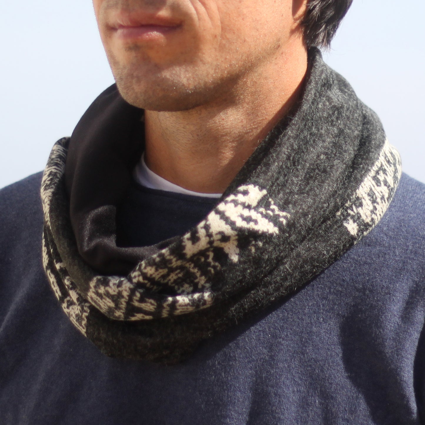 Bufanda Cuello Hombre · Nieve Blanco Negro