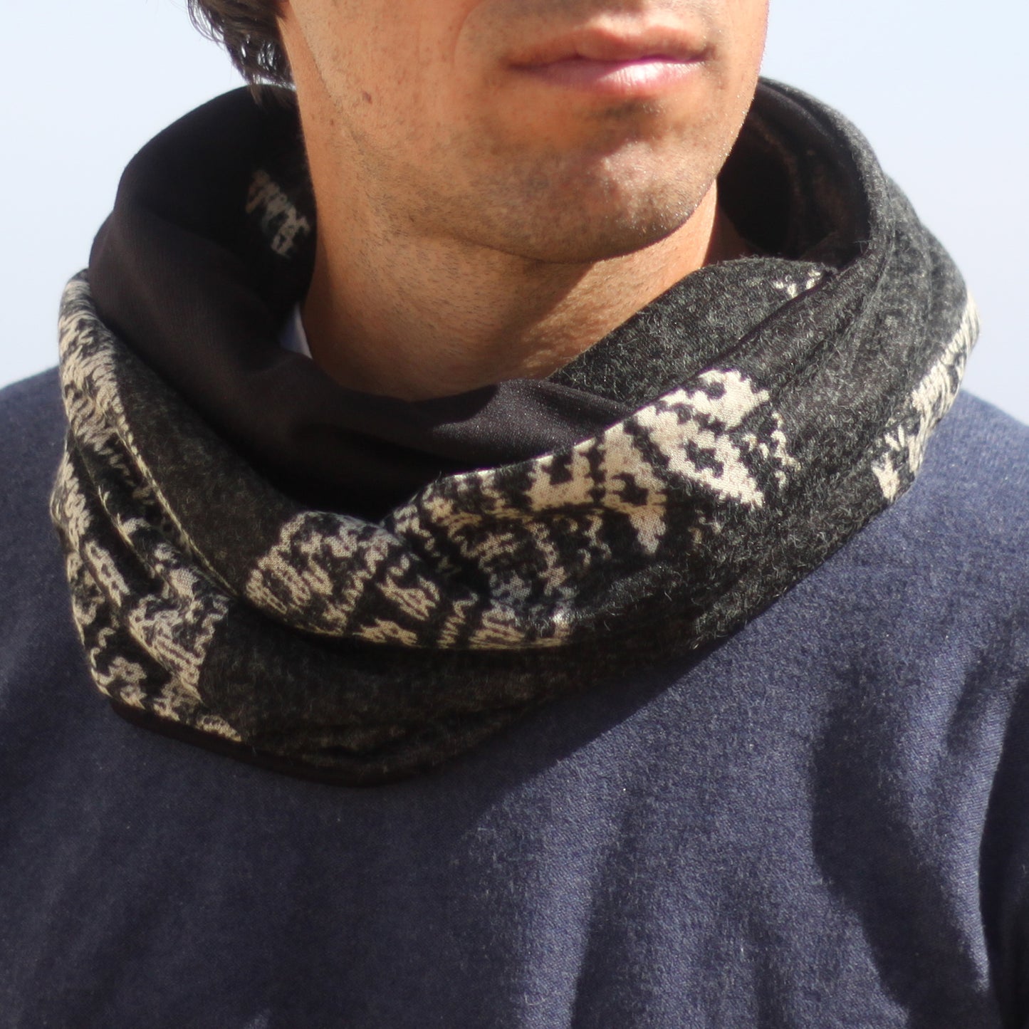 Bufanda Cuello Hombre · Nieve Blanco Negro