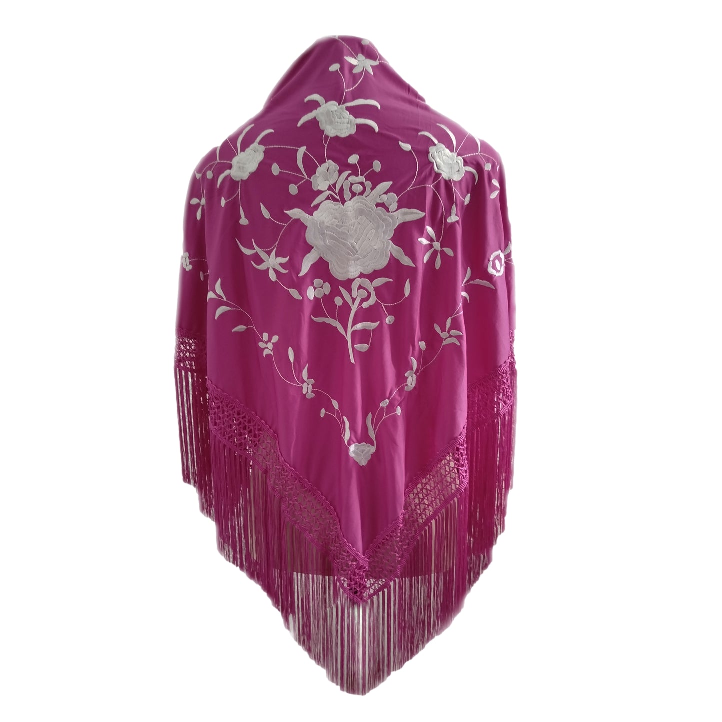 Mantón Flamenco Grande Bordado · Buganvilla Blanco (160 x 85cm) última unidad!