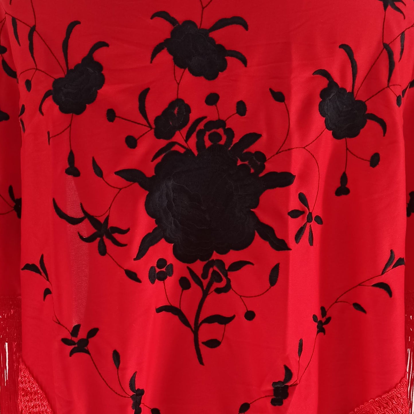 Mantón Flamenco Grande Bordado · Rojo Negro (160 x 85cm)