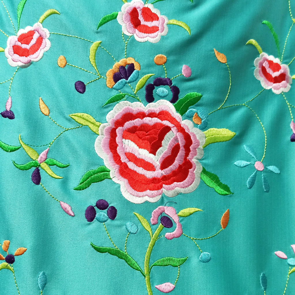 Mantón Flamenco Grande Bordado · Turquesa Multicolor (160 x 85cm)