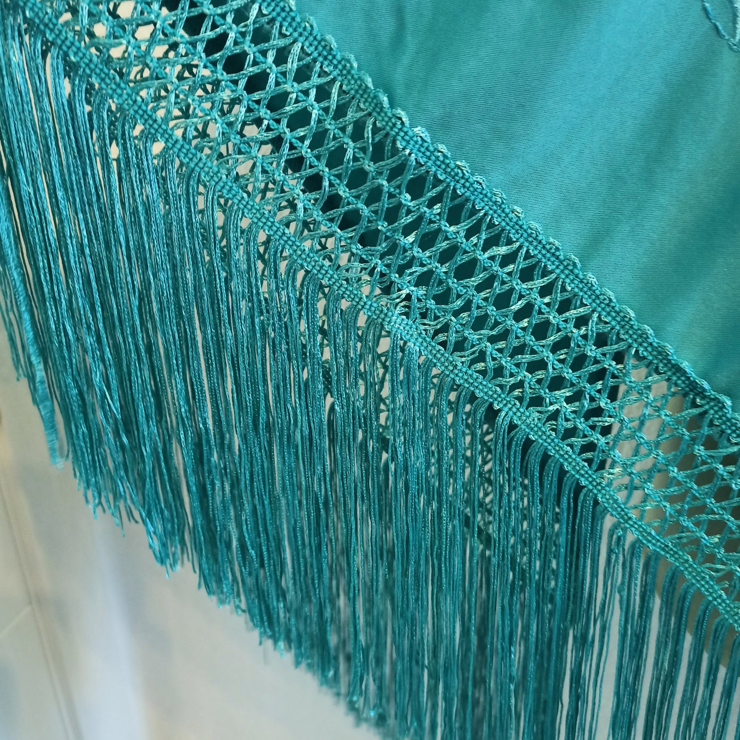 Mantón Flamenco Grande Bordado · Turquesa Floral (160 x 85cm) últimas unidades!