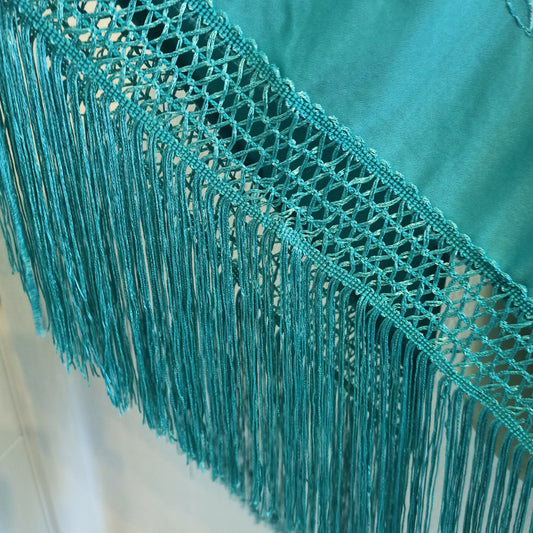 Mantón Flamenco Grande Bordado · Cuadrado Turquesa Floral (150 x 150cm) única unidad!