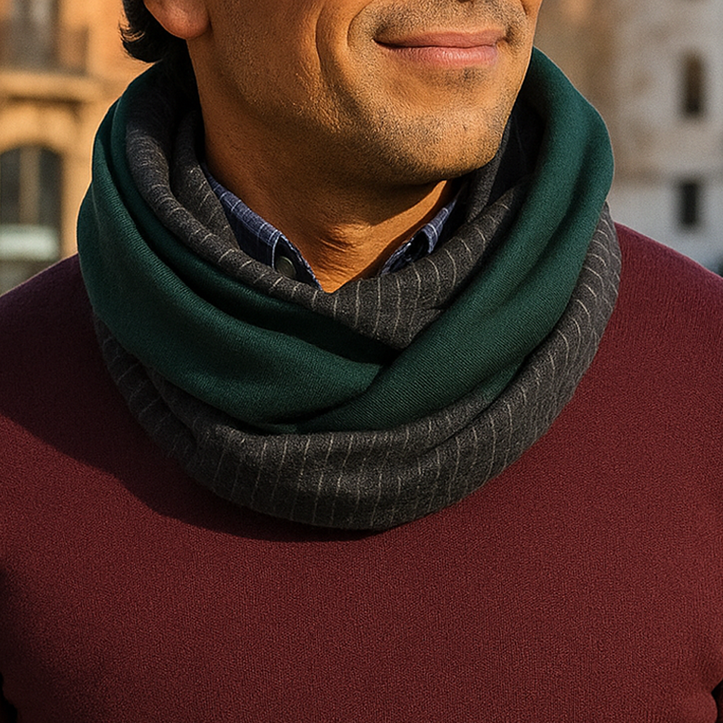 Bufanda Infinita Cuello Hombre · Rayas Finas Gris - Verde (Edición limitada!)