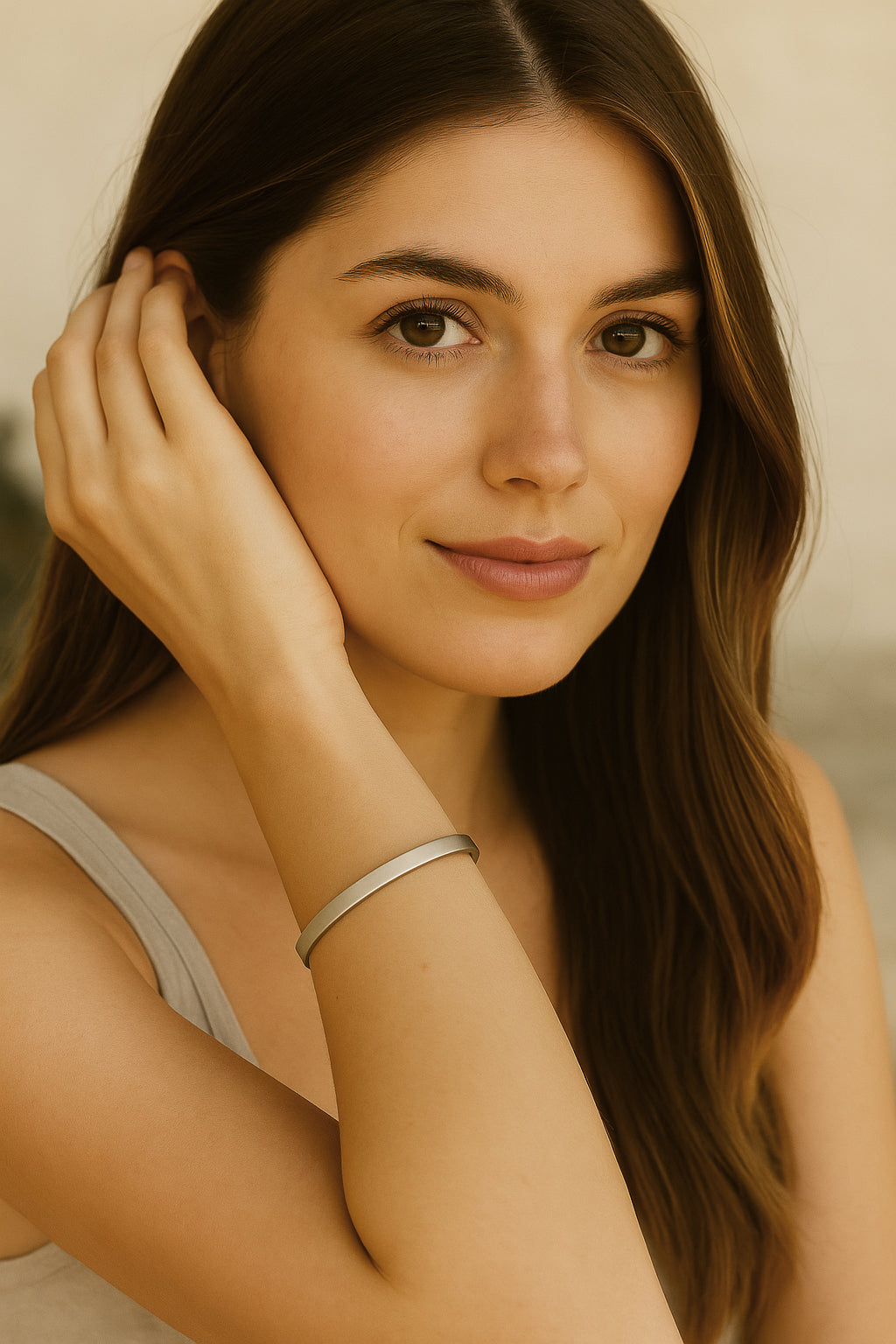 Brazalete Plateado Aro Ovadado Pulsera Rígida · Plata Mate