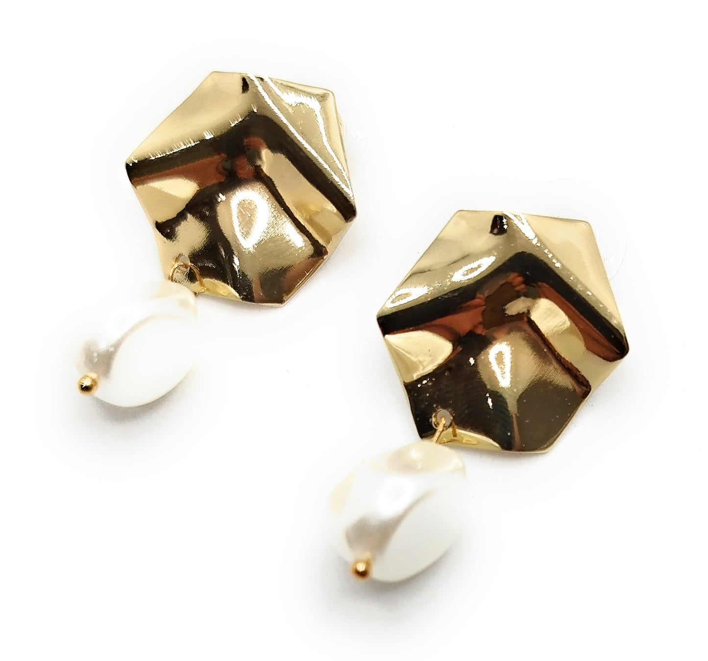 Pendientes dorados largos · Oro Brillo Perla