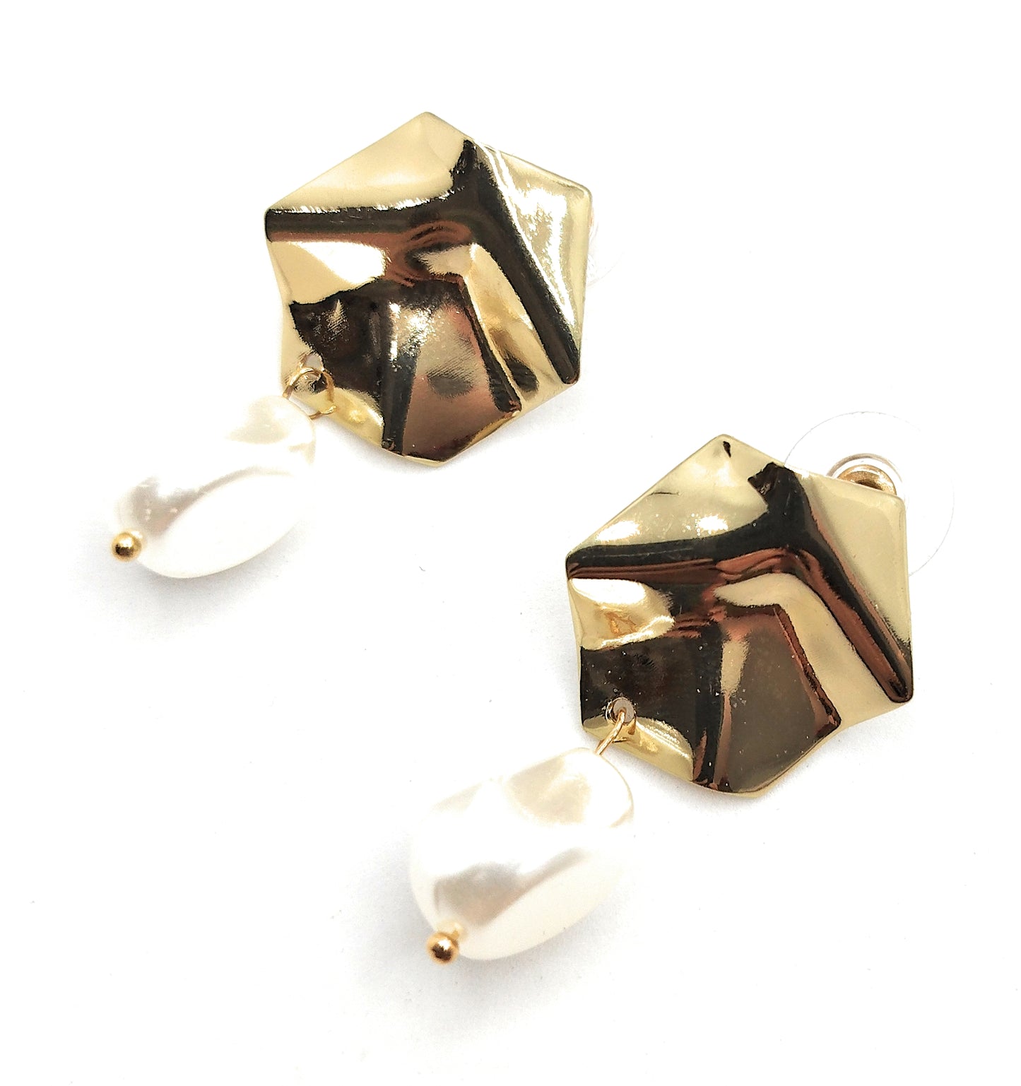 Pendientes dorados largos · Oro Brillo Perla
