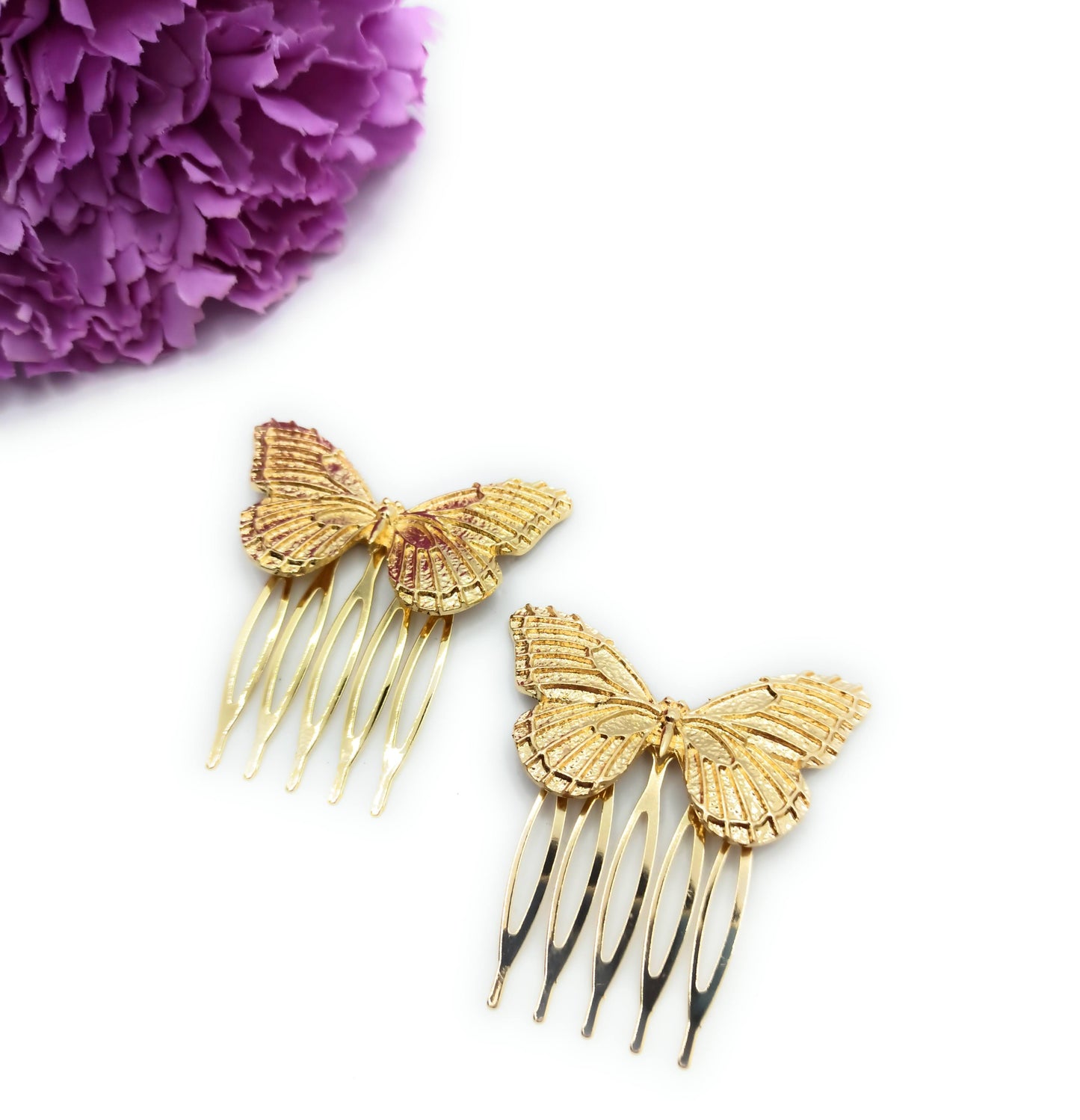 Peinetas Doradas Medianas · Mariposas Oro Brillo Talla M (Pack 2 uds)