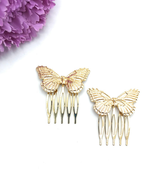 Peinetas Doradas Medianas · Mariposas Oro Brillo Talla M (Pack 2 uds)