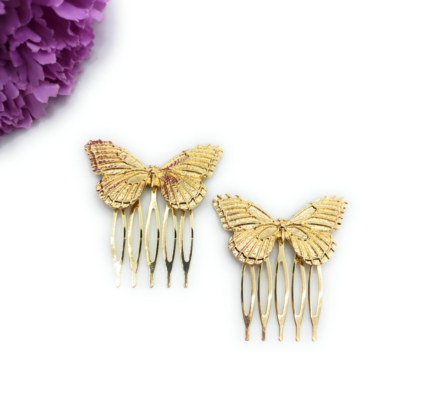 Peinetas Doradas Medianas · Mariposas Oro Brillo Talla M (Pack 2 uds)