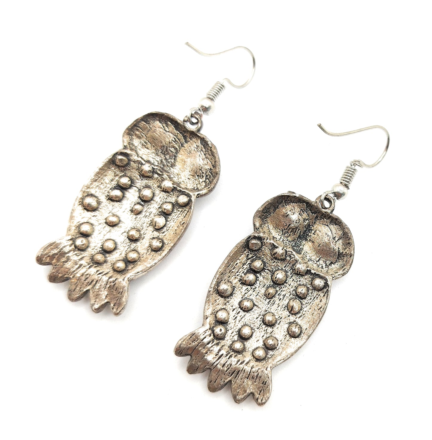 Pendientes Largos Plateados · Búho Plata Marrón