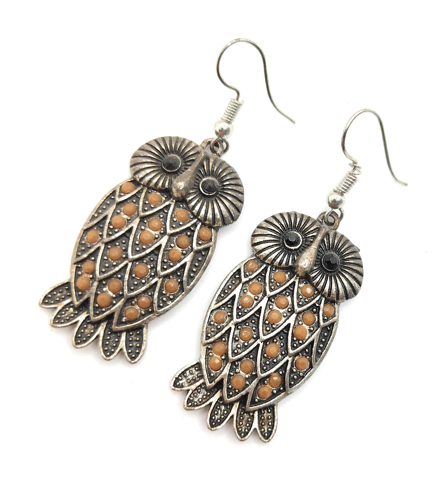 Pendientes Largos Plateados · Búho Plata Marrón