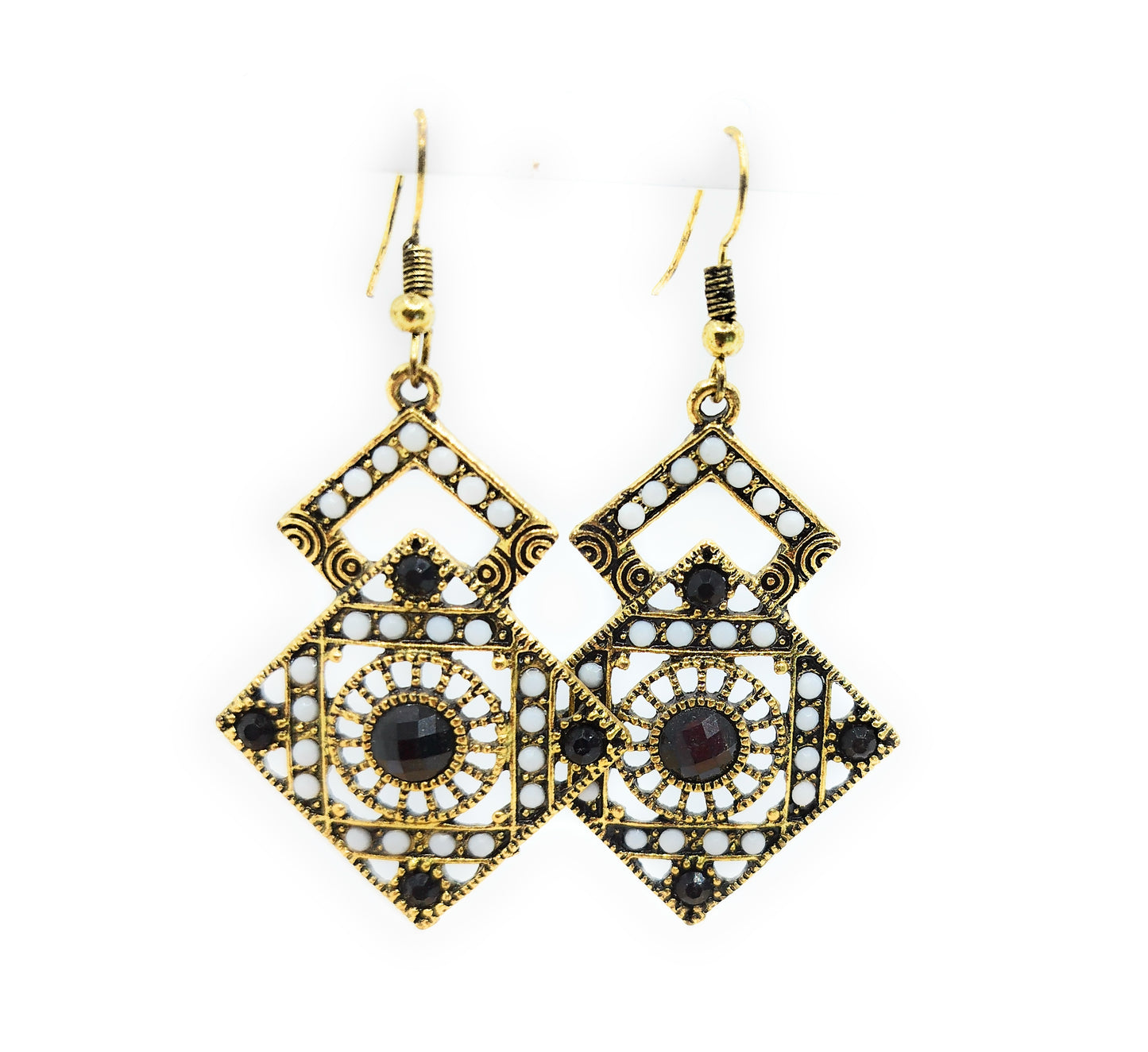 Pendientes Largos Dorados · Oro Blanco Negro