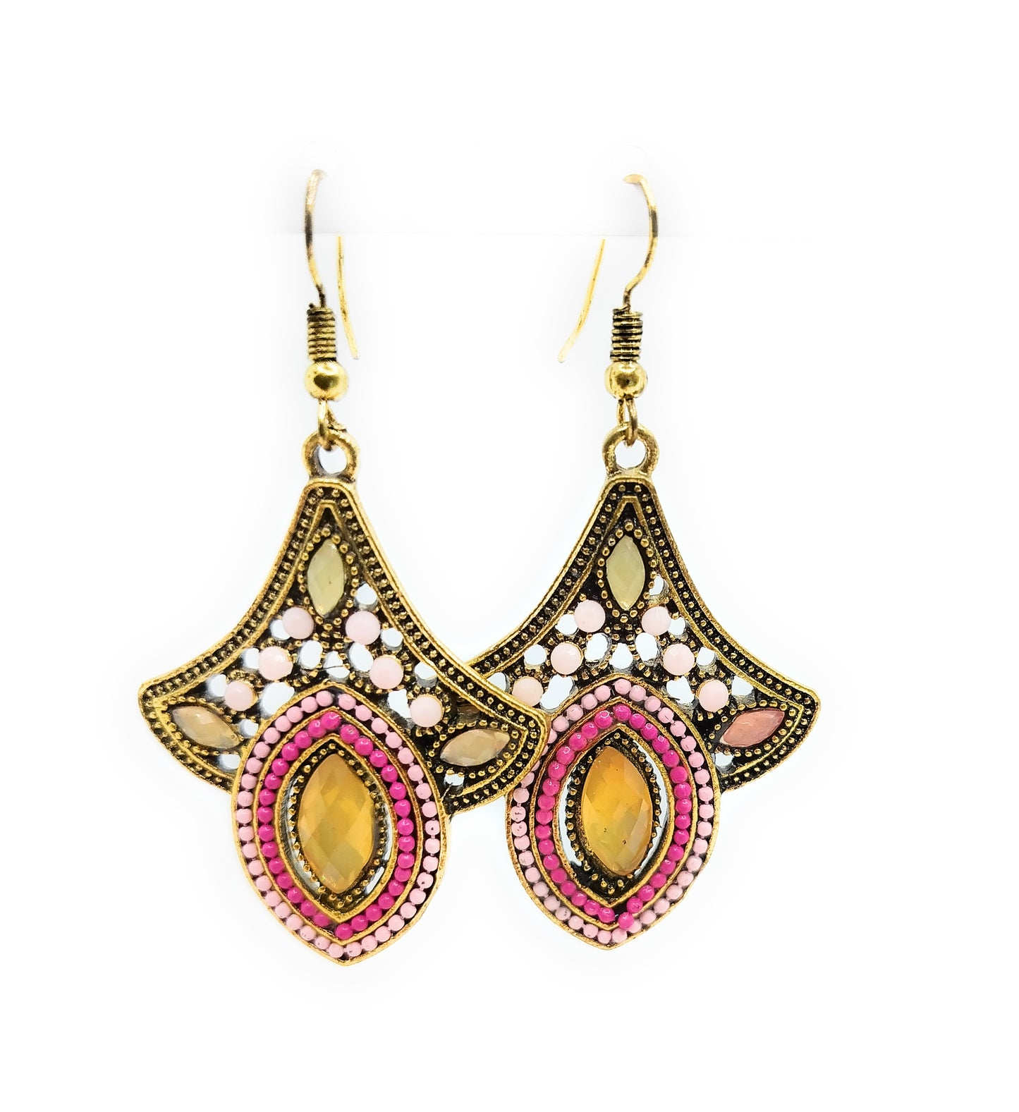 Pendientes Largos Dorados · Oro Rosa Fucsia