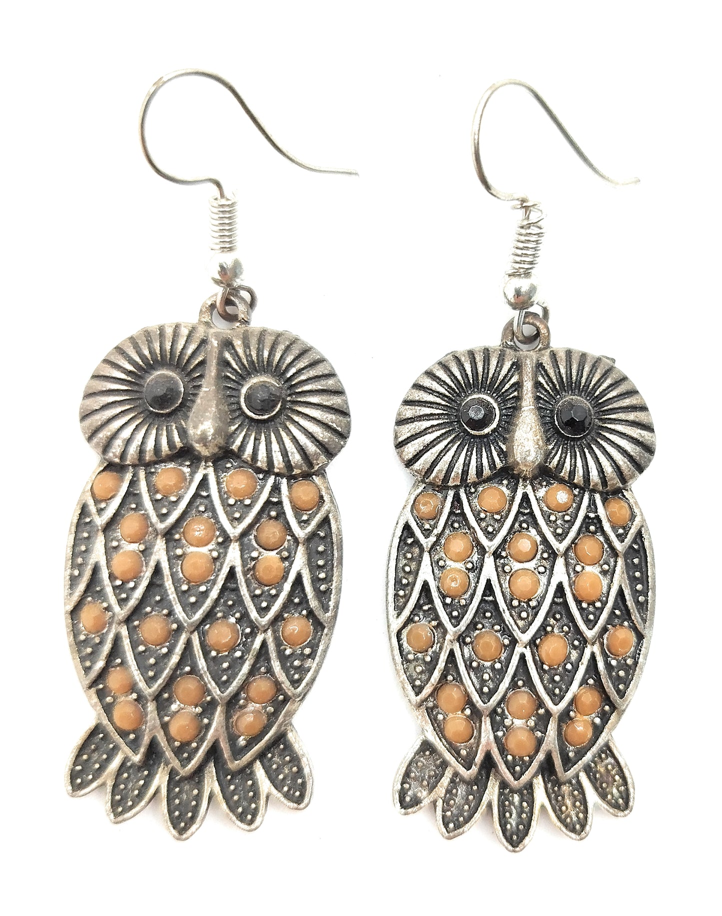 Pendientes Largos Plateados · Búho Plata Marrón