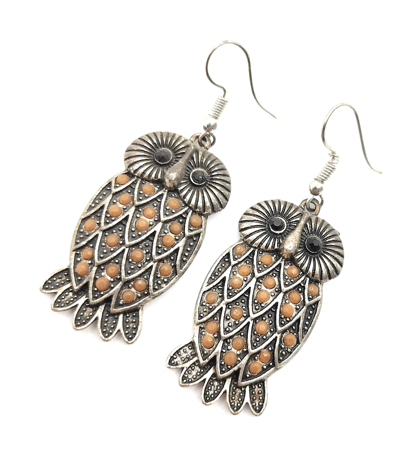 Pendientes Largos Plateados · Búho Plata Marrón