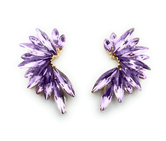 Pendientes Cristales Brillantes · Morado Oscuro, Oro