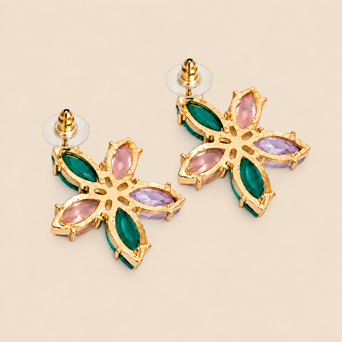 Pendientes de flor con cristales facetados multicolor