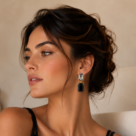 Pendientes Cristales Facetados Brillantes · Gris Negro