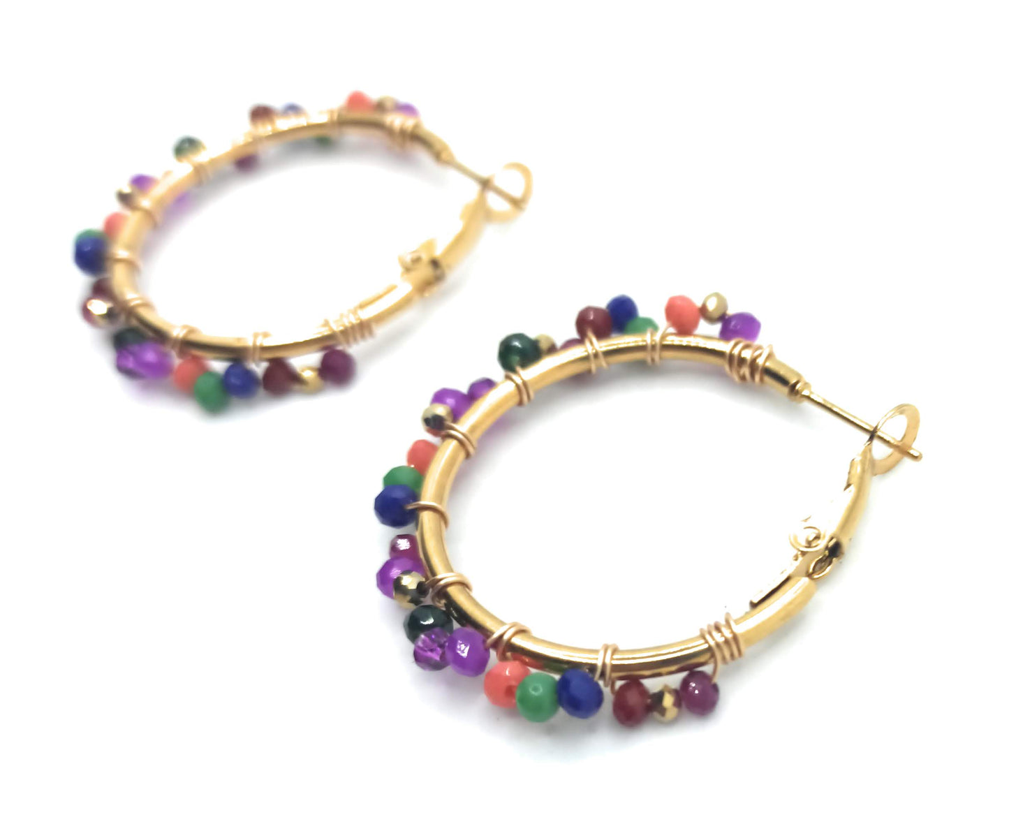 Pendientes Aros Dorados · Cristales Multicolor